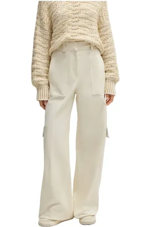 HUGO BOSS Femme, Pantalons, Blanc, Taille: 44 FR Pantalon Cargo en Twill de Coton