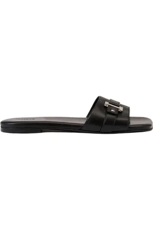Iceberg Femme, Chaussures, Noir, Taille: 38 EU Sandales plates en cuir noir avec bride avant et détails monogrammés