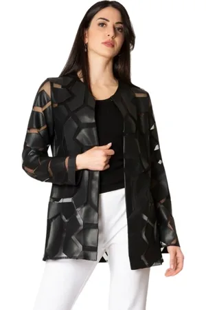 Joseph Ribkoff Femme, Vestes, Noir, Taille: 40 FR Veste Noire en Maille avec Fermeture à Crochet