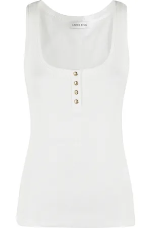 ANINE BING Femme, Tops, Blanc, Taille: 36 FR Débardeur en Jersey Côtelé Ivoire
