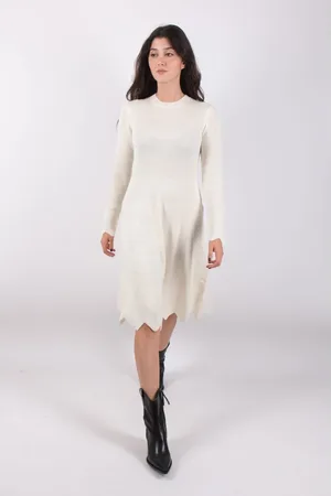 J.W.Anderson Femme, Robes, Blanc, Taille: 40 FR Élégante Robe en Laine Mérinos à Manches Festonnées