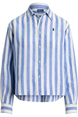 Ralph Lauren Femme, Blouses et Chemises, Bleu, Taille: 34 FR Chemise Courte à Rayures en Lin