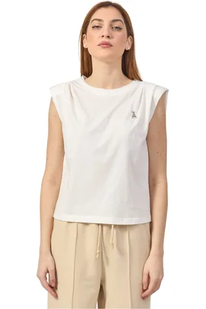 Patrizia Pepe Femme, Tops, , Taille: 40 FR T-shirt sans Manches en Coton avec Logo Imprimé