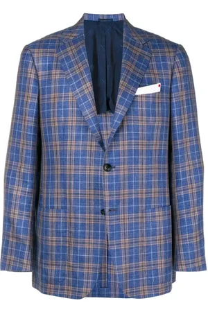 Kiton Homme, Vestes, Bleu, Taille: L Blazer Croisé à Carreaux