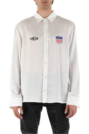 Ih Nom Uh Nit Homme, Chemises, Blanc, Taille: M Chemise Classique en Soie avec Logo Imprimé