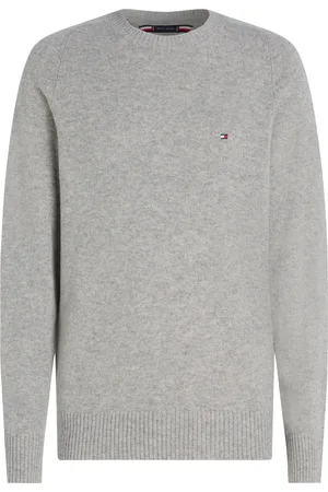 Tommy Hilfiger Homme, Pulls, Gris, Taille: M Pull Ras du Cou en Laine d`Agneau Gris
