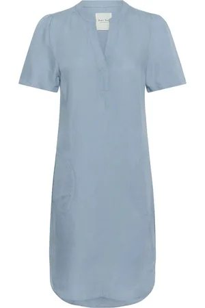 Part Two Femme, Robes, Bleu, Taille: 34 FR Robe en jean délavé à manches courtes