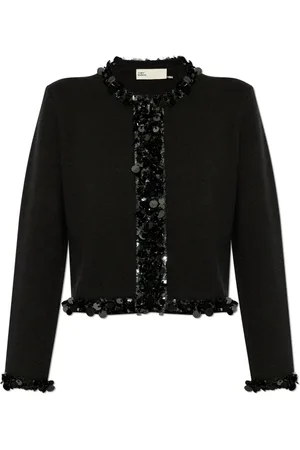 Tory Burch Femme, Pulls, Noir, Taille: 42 FR Cardigan Court Orné