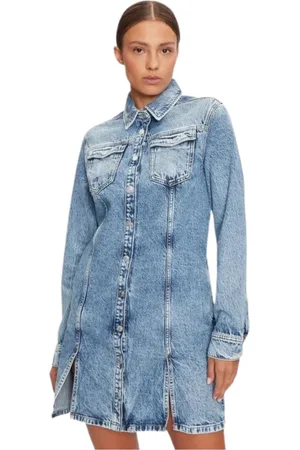 Tommy Hilfiger Femme, Robes, Bleu, Taille: 38 FR Robe chemise en denim à manches longues boutonnée