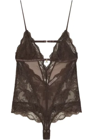 Patrizia Pepe Femme, Tops, Brun, Taille: 36 FR Haut en Dentelle Marron Slim Fit