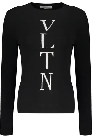 VALENTINO GARAVANI Femme, Pulls, Noir, Taille: 38 FR Pull en laine côtelée avec logo sur le devant