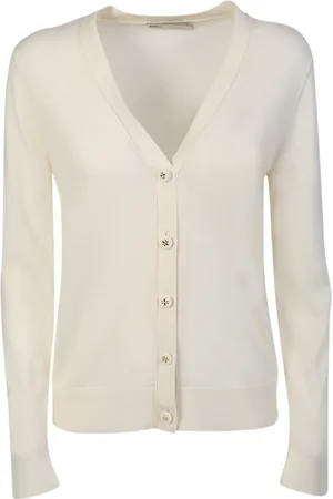 Tory Burch Femme, Pulls, Blanc, Taille: 40 FR Cardigan à Col en V