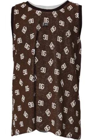 Dolce & Gabbana Homme, Tops, Brun, Taille: L T-shirt col rond marron avec logo monogramme