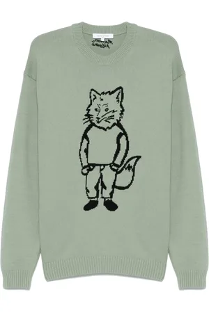 Maison Kitsuné Homme, Pulls, Vert, Taille: L Pull Col Rond Vert Menthe