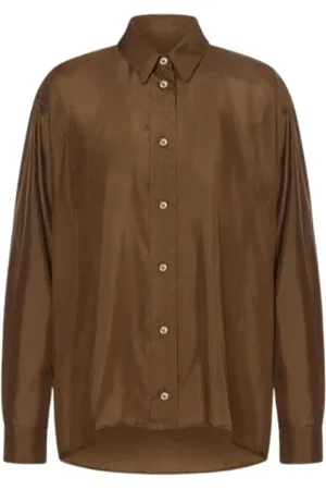 Serafini Femme, Blouses et Chemises, Brun, Taille: 36 FR Chemise Soie Habotai Lavée