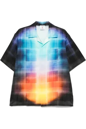 Casablanca Homme, Chemises, Multicolore, Taille: L Chemise Bleue à Col Camp Manches Courtes