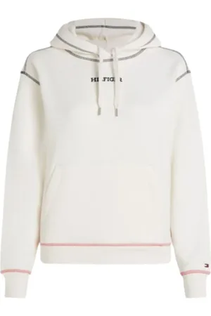 Tommy Hilfiger Femme, Sweatshirts et sweats à capuche, Blanc, Taille: 40 FR Sweat à Capuche Moderne à Rayures