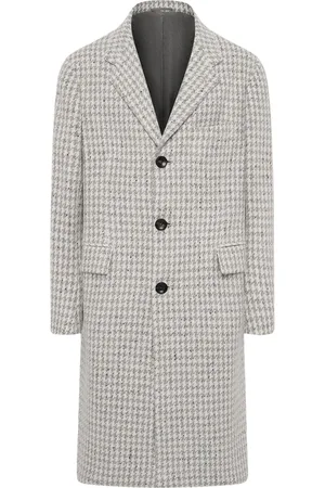 Kiton Homme, Manteaux, Gris, Taille: S Manteau Pied-de-Poule en Mélange de Cachemire