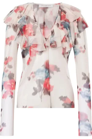 Serafini Femme, Blouses et Chemises, Multicolore, Taille: 38 FR Haut à Volants Imprimé Floral Beige