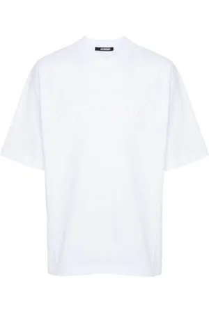 Jacquemus Homme, Tops, Blanc, Taille: XL T-shirt à Col Rond et Logo Imprimé