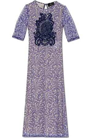 Etro Femme, Robes, Violet, Taille: 38 FR Robe avec motif et finition en velours