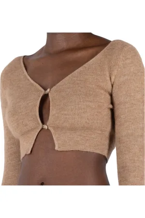 Jacquemus Femme, Pulls, Brun, Taille: 36 FR Cardigan Court Marron en Mohair