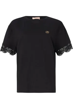 Twin-Set Femme, Tops, Noir, Taille: 38 FR T-shirt noir avec dentelle macramé