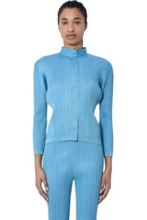 Issey Miyake Femme, Blouses et Chemises, Bleu, Taille: 42 FR Chemise Plissée Classique