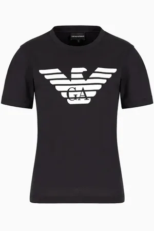 Emporio Armani Femme, Tops, Bleu, Taille: 36 FR T-shirt bleu marine avec logo aigle