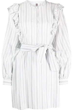 Tommy Hilfiger Femme, Robes, Multicolore, Taille: 34 FR Robe Midi à Volants et Rayures Multicolores