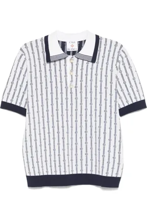Casablanca Homme, Tops, Bleu, Taille: XL Polo monogramme avec boutons de perles
