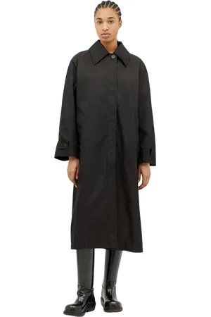Jil Sander Femme, Manteaux, Noir, Taille: 38 FR Imperméable Shell Weave avec Col Étalé