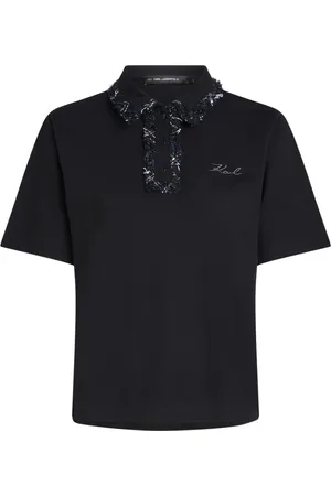 Karl Lagerfeld Femme, Tops, Noir, Taille: 38 FR Polo Bouclé