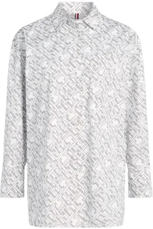 Tommy Hilfiger Femme, Blouses et Chemises, Multicolore, Taille: 38/40 FR Tunique Chemise en Popeline de Coton à Imprimé Monogramme