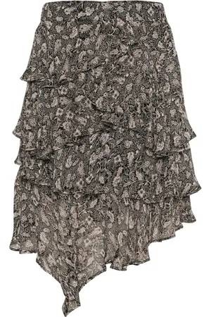 Part Two Femme, Jupes, Noir, Taille: 38 FR Jupe Imprimé Feuilles Noires