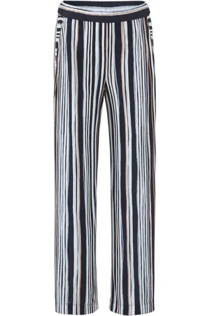 Marc Cain Femme, Pantalons, Multicolore, Taille: 42 FR Pantalon Large Rayé Bleu Nuit