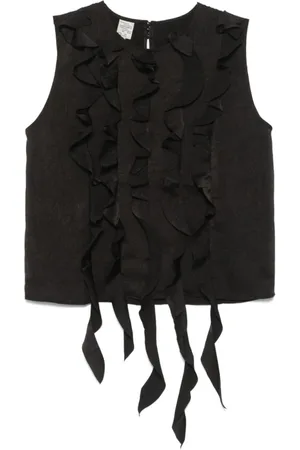 Baum und Pferdgarten Femme, Tops, Noir, Taille: 38 FR Haut Noir à Volants avec Détail de Trou de Serrure