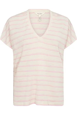 Part Two Femme, Tops, , Taille: 46 FR T-Shirt Rayé Col en V Rose Prisme