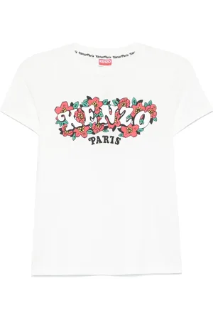 Kenzo Femme, Tops, Blanc, Taille: 42 FR T-shirt Blanc Col Rond avec Logo Imprimé