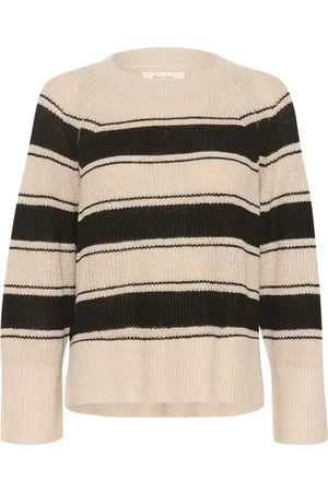 Part Two Femme, Pulls, Multicolore, Taille: 44 FR Maille Tricot Rayée Noire Élégante à Manches Longues