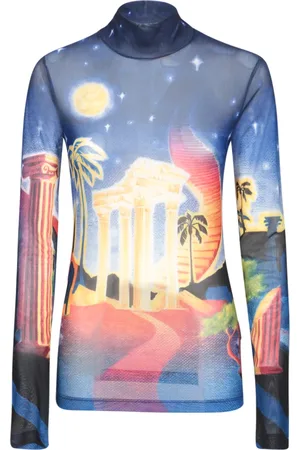 Casablanca Femme, Pulls, Multicolore, Taille: 40 FR Pull Bleu avec Imprimé Multicolore