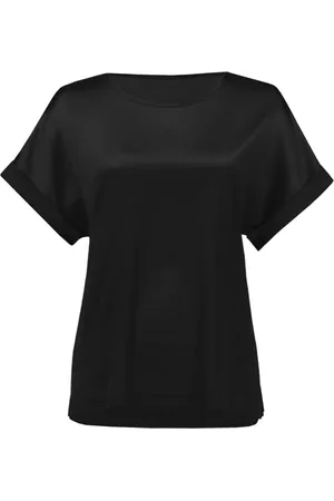 Joseph Ribkoff Femme, Tops, Noir, Taille: 38 FR Haut à Manches Courtes et Devant Satiné