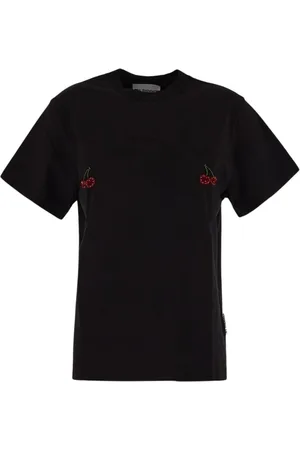 Des Phemmes Femme, Tops, Noir, Taille: 38 FR T-shirt en coton avec applications et manches courtes