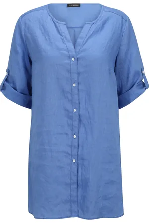 DORIS S Femme, Blouses et Chemises, Bleu, Taille: 48 FR Chemisier en Lin High-Low