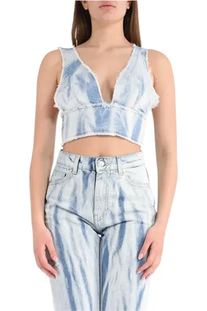 A PAPER KID Femme, Tops, Bleu, Taille: 38 FR Haut en Denim avec Effet Lavé