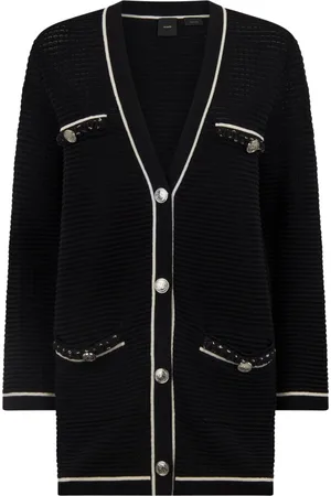 Pinko Femme, Pulls, Noir, Taille: 36 FR Cardigan Noir à Boutons Bijoux