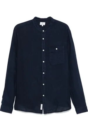 Woolrich Homme, Chemises, Bleu, Taille: 2XL Chemise en lin bleu à coupe décontractée