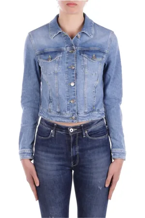 Dondup Femme, Vestes, Bleu, Taille: 40 FR Manteau en Denim avec Logo au Dos