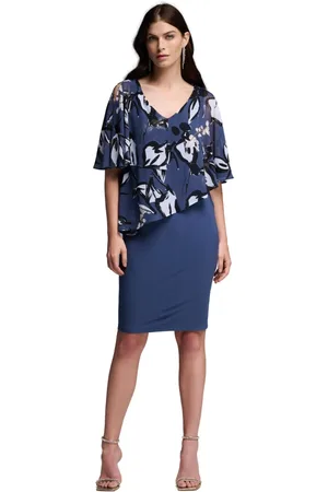 Joseph Ribkoff Femme, Robes, Bleu, Taille: 50 FR Robe Midi Superposition Mousseline Florale