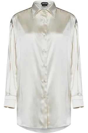 Tom Ford Femme, Blouses et Chemises, Blanc, Taille: 38 FR Chemise en satin de soie stretch couleur craie à coupe décontractée